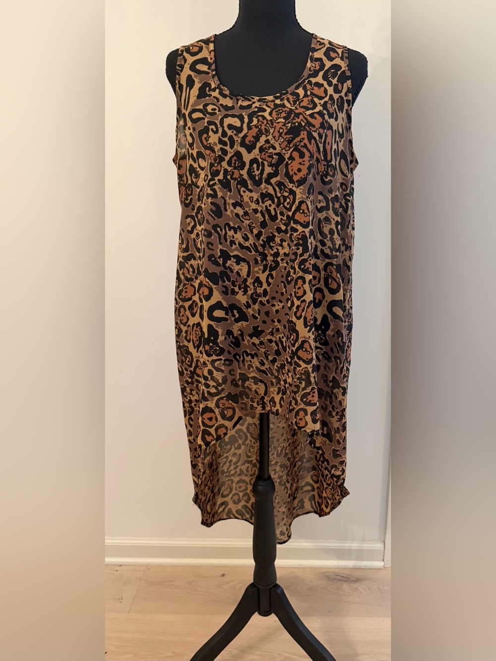 Seven7 Leopard Print Brown and Black Sleeveless High-Low Women's Dress/Top M